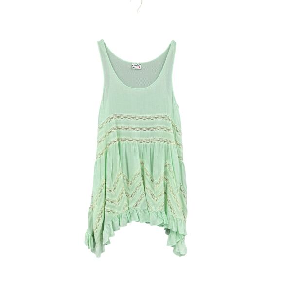 Free People Voile and Lace Pastel Mint Green Polka Dot Trapeze Slip Tank Dress - Picture 7 of 13